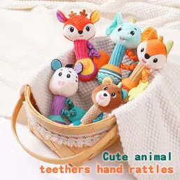 jinglers 5 in 1 Soft Rattle Toy for Baby with Teether Crinkle Ears&Squeeky Sound Rattle image 4