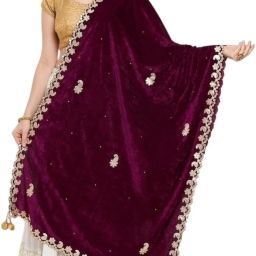 Velvet Self Design Maroon Women Dupatta-picture-36