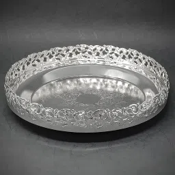 German Silver Cutwork Tray for Decoration Diwali Wedding House Warming Gift Silver Plated Decorative Platter-17