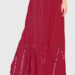 Women Flared Maroon Cotton Blend Trousers-image-26