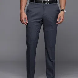 raymond Men Slim Fit Dark Blue Polyester Trousers-picture-0