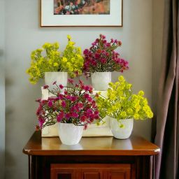 set of 4 for home office or gift Maroon Cornus Artificial Flower with Pot-image-31