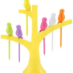 niloro Bird fruit fork set of 6 Plastic Fruit Fork, Salad Fork Set (Pack of 6 ) Disposable Plastic Fruit Fork, Dinner Fork, Salad Fork, Serving Fork, Roast Fork Set image 3