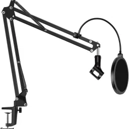 Microphone Stand, Professional Mic Stand with Dual Layered Mic Pop Filter Heavy Duty Microphone Suspension Boom Scissor Arm Stand and Windscreen Mask Shield for Recordings, Broadcasting, Streaming, Singing Music Stand Microphone Stand Heavy Duty Condenser Mic Stand-23