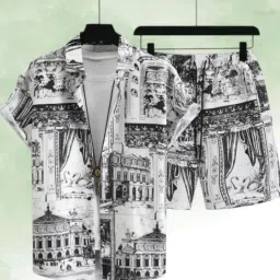 Men Top & Shorts Set White, Black Printed-image-35