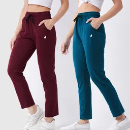 modeve Pack of 2 Women Solid Green, Maroon Track Pants-picture-19