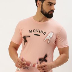 showoffff Men Printed, Typography Round Neck Cotton Blend Pink T-Shirt-picture-29