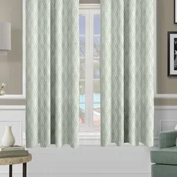 Cortina Grey 2 Pieces Geometric Printed Black Out Window Curtains-image-71