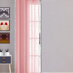 HOMEMONDE Pink & White Self Design Cotton Sheer Long Door Curtain-4