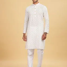 Anouk White & Grey Geometric Printed Pure Cotton Straight Kurta-picture-38