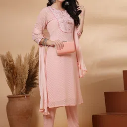 Nayam By Lakshita Embroidered Sequinned Georgette A-Line Kurta with Trouser & Dupatta image 2