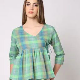 Checked Angrakha-Neck Straight Top-18