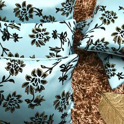 HOUZZCODE Turquoise Blue & Black Set of 5 Floral Embellished Square Cushion Covers-74