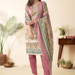 Anouk Women Floral Printed Regular Mirror Work Kurta with Trousers & With Dupatta image 2