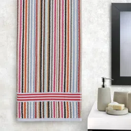 Creeva Brown & White Striped Pure Cotton  Popcorn Weave Bath Towel-12