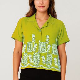 Casual Regular Sleeves Embroidered Women Gold Top-image-2