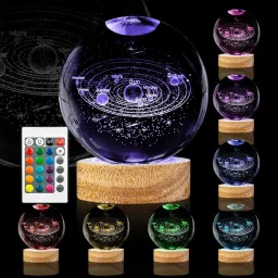 3D 16 Color Galaxy Crystal Ball Night Lamp with Remote, Night Lamp-image-24