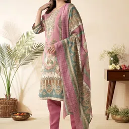 Anouk Women Floral Printed Regular Mirror Work Kurta with Trousers & With Dupatta image 4