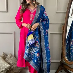 KALINI Floral Embroidered Regular Thread Work kurta With Trouser & Dupatta image 5