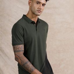 Men Solid Polo Neck Pure Cotton Green T-Shirt-image-98