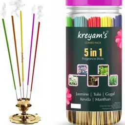 kreyam's Nature smells Incense Stick For Puja Meditation And Negative Energy remover Agarbatti Jasmin, Tulsi, Gugal, Kevda, Manthan Pooja Items-picture-20