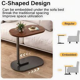 Deligno Mart C Shaped Side Table, Modern C Shaped End Table for Small Spaces, Small Couch Side Tables That Slide Under, Wood Coffee Table for Sofa and Bed-Brown image 4