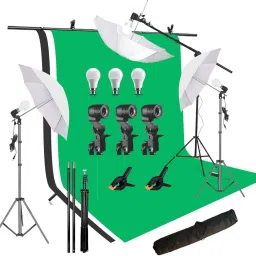 Hiffin White|Black|Green Backdrop 6x9ft + 9ft Stand - 6x9 ft Backdrop Black Reflector Umbrella-11
