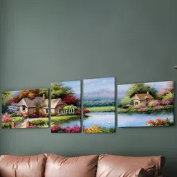 Art Street Canvas Painting Beautiful Lake House Landscape Nature-picture-34
