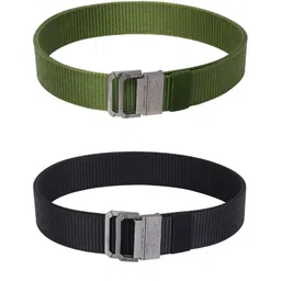 WINSOME DEAL Men Set Of 2 Textured Canvas Belt With D-Ring Closure image 3