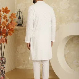 SOJANYA Embroidered Sequinned Pure Cotton Kurta with Pyjama Set image 5