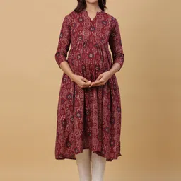 CRAFIQA Women Ethnic Motifs Printed Cotton Maternity Anarkali Kurta-image-54