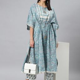 Khushal K Women Blue Ethnic Motifs Printed Gotta Patti Pure Cotton Kurta with Palazzos-33