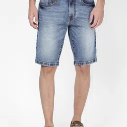 t-base Men Blue Washed Denim Shorts-image-74