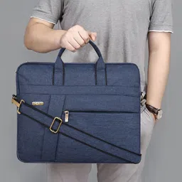 LOREM Unisex Navy Blue Linen Laptop Bag-45