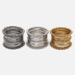 Aazeen Set Of 36 Gold-Plated And Silver-Plated Intricate Textured Bangles-6