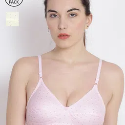 ABELINO Pack Of 2 Pink & Cream-Coloured Cotton Silk Blend Bras SILK2PCPEA-YELL-33