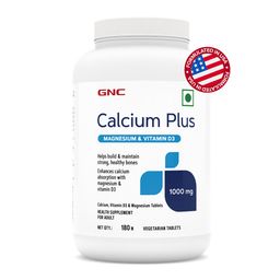 GNC Calcium Plus with Magnesium and Vitamin D3 (1000mg),  180 tablet(s)  Unflavoured -1