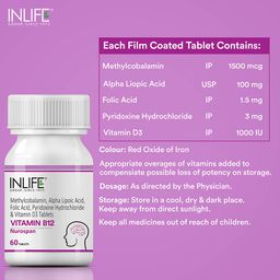 INLIFE Vitamin B12 + ALA,  60 tablet(s)  Unflavoured  image 5