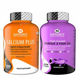 Naturyz Calcium Plus 120 Tablets & Triple Strength Omega 3 Fish Oil 60 Softgels Combo,  2 Piece(s)/Pack  Unflavoured -4