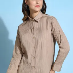 Women Regular Fit Striped Curved Collar Casual Shirt-image-91