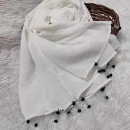 Solid Chiffon Women White Scarf, Stole-image-74