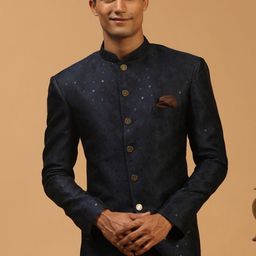 VASTRAMAY Men Navy Blue Self-Design Bandhagala Ethnic Blazer-31