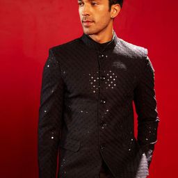 VASTRAMAY Self Design Sequined Slim Fit Bandhgala Blazer-picture-11