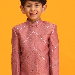 VASTRAMAY Boys Mirror Work Embroidered Slim-Fit Bandhgala Ethnic Blazer-35
