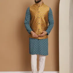 Anouk Sequinned Embroidered Regular Thread Work Kurta & Churidar With Nehru Jacket image 1