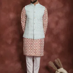 Anouk Embroidered Regular Thread Work Kurta With Churidar & Nehru Jacket image 1