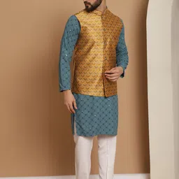 Anouk Sequinned Embroidered Regular Thread Work Kurta & Churidar With Nehru Jacket image 4