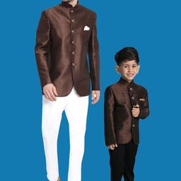 VASTRAMAY Boys Mandarin Collar Slim-Fit Bandhgala Blazer-image-90