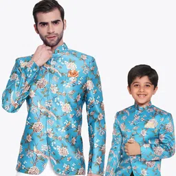 VASTRAMAY Floral Printed Mandarin Collar Slim-Fit Bandhgala Party Blazer-47