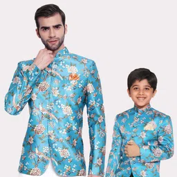 VASTRAMAY Boys Printed Slim Fit Bandhgala Jodhpuri Blazer-49